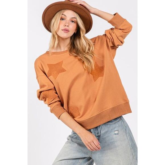 SAGE + FIG Star Patch Long Sleeves Round neck Relaxed Fit Sweatshirt | Cinnamon - Picture 5 of 6